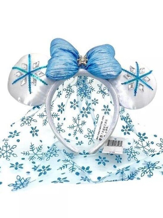 Disney Parks Frozen Elsa Blue White Snowflake Minnie Ears Bow Veil Headband main image 4